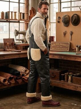 WALTER DAVOUCCI Rare Shearling Leather Thick Heavyweight Sheepskin Overalls